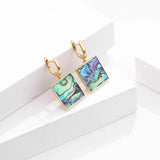 925 Silver Square Abalone Shell Drop Earrings Women Goddess Jewelry