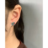 925 Silver Cherry Stud Earrings Asymmetry Red Green Pixels Jewelry
