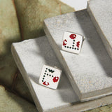 925 Silver Cherry Stud Earrings Asymmetry Red Green Pixels Jewelry