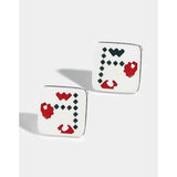 925 Silver Cherry Stud Earrings Asymmetry Red Green Pixels Jewelry