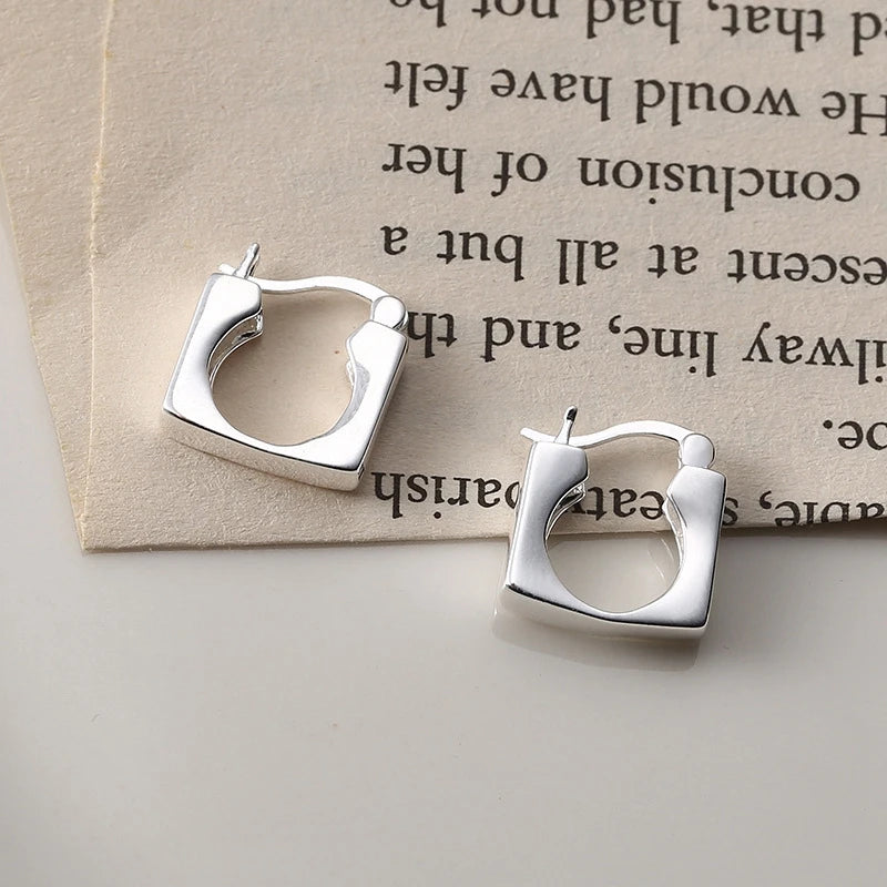 925 Sterling Silver Square Stud Earrings Thick Minimalist Industrial Style