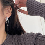925 Sterling Silver Square Zircon Chain Stud Earrings Vintage Tassel Jewelry