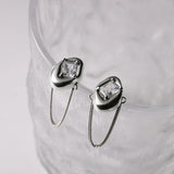 925 Sterling Silver Square Zircon Chain Stud Earrings Vintage Tassel Jewelry