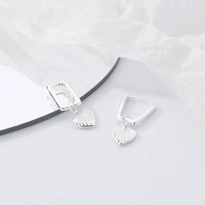 925 Silver Stripe Heart Drop Earrings Twist Square Dangler Fine Jewelry