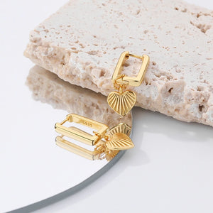 925 Silver Stripe Heart Drop Earrings Twist Square Dangler Fine Jewelry