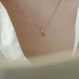 925 Silver Tulip Pendant Necklace Green Zirconia Birthday Gift