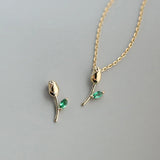 925 Silver Tulip Pendant Necklace Green Zirconia Birthday Gift