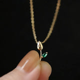 925 Silver Tulip Pendant Necklace Green Zirconia Birthday Gift