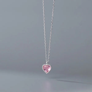 925 Sterling Silver Pink Zircon Heart Pendant Necklace for Women