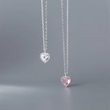 925 Sterling Silver Pink Zircon Heart Pendant Necklace for Women