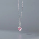 925 Sterling Silver Pink Zircon Heart Pendant Necklace for Women