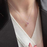 925 Sterling Silver Pink Zircon Heart Pendant Necklace for Women