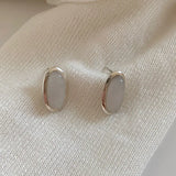 925 Silver Jade Oval Stud Earrings Women's Jewelry