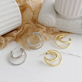 925 Silver Double Line Cross Stud Earrings for Women Jewelry