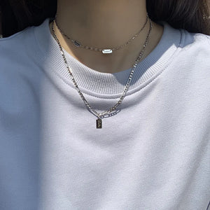 925 Silver Square Letter Choker Short Necklace for Women