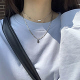 925 Silver Square Letter Choker Short Necklace for Women