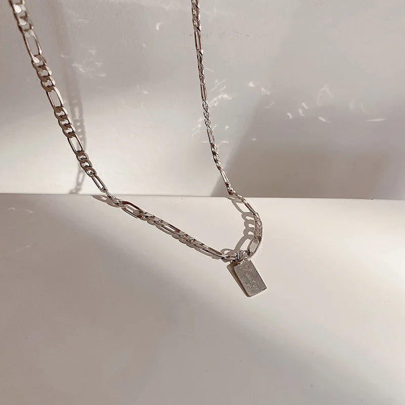 925 Silver Square Letter Choker Short Necklace for Women