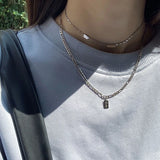 925 Silver Square Letter Choker Short Necklace for Women