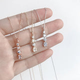 925 Silver Zircon Necklace Vertical Bar Square Pendant Elegant Christmas Jewelry