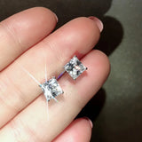 925 Silver Square Stud Earrings Cz Stone Wedding Jewelry