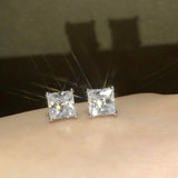 925 Silver Square Stud Earrings Cz Stone Wedding Jewelry