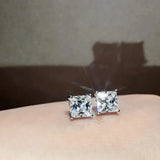 925 Silver Square Stud Earrings Cz Stone Wedding Jewelry