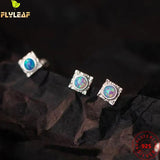 925 Silver Opal Stud Earrings Geometric Square Design Women's Jewelry