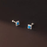 925 Silver Opal Stud Earrings Geometric Square Design Women's Jewelry