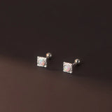 925 Silver Opal Stud Earrings Geometric Square Design Women's Jewelry