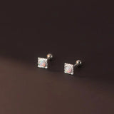 925 Silver Opal Stud Earrings Geometric Square Design Women's Jewelry