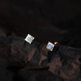 925 Silver Opal Stud Earrings Geometric Square Design Women's Jewelry
