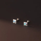 925 Silver Opal Stud Earrings Geometric Square Design Women's Jewelry