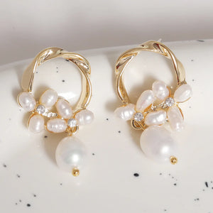 14K Gold Filled Hoop Earrings Freshwater Pearls Women
