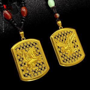 18K Square Eagle Pendant Necklace for Men