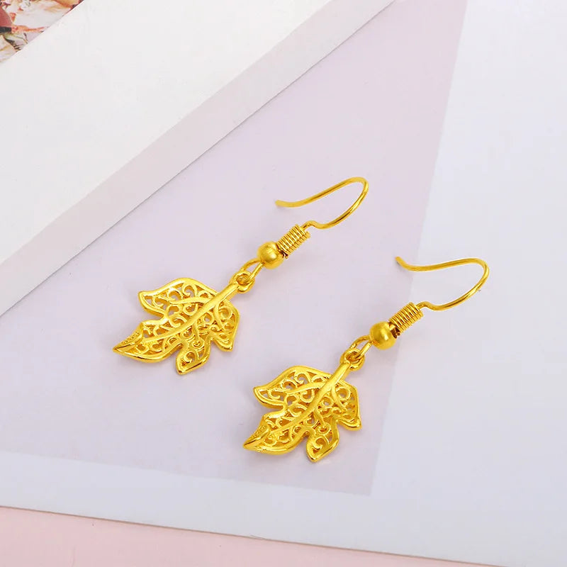 18K Leaf Shape Tassel Earrings Wedding Birthday, Not Fade Fine Jewelry Gift