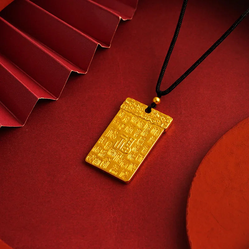 Square Pendant Necklace 18K Fine Jewelry 999 Chain for Women Men Bridal Gift
