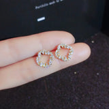 18k Diamond Stud Earrings for Women, Openwork Flowers Round Design