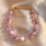 Natural Stone Freshwater Pearl Bracelet, Waterproof, 18K Plated