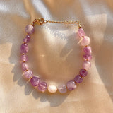 Natural Stone Freshwater Pearl Bracelet, Waterproof, 18K Plated