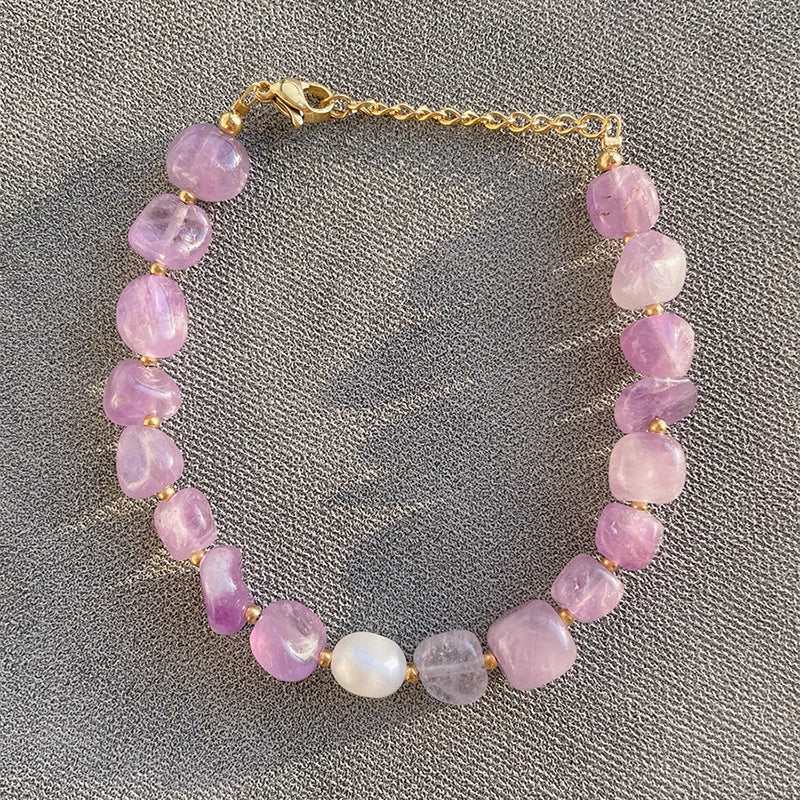 Natural Stone Freshwater Pearl Bracelet, Waterproof, 18K Plated