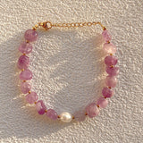 Natural Stone Freshwater Pearl Bracelet, Waterproof, 18K Plated