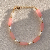 Natural Stone Freshwater Pearl Stainless Steel Bracelet 18K Plated
