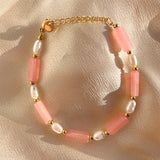 Natural Stone Freshwater Pearl Stainless Steel Bracelet 18K Plated