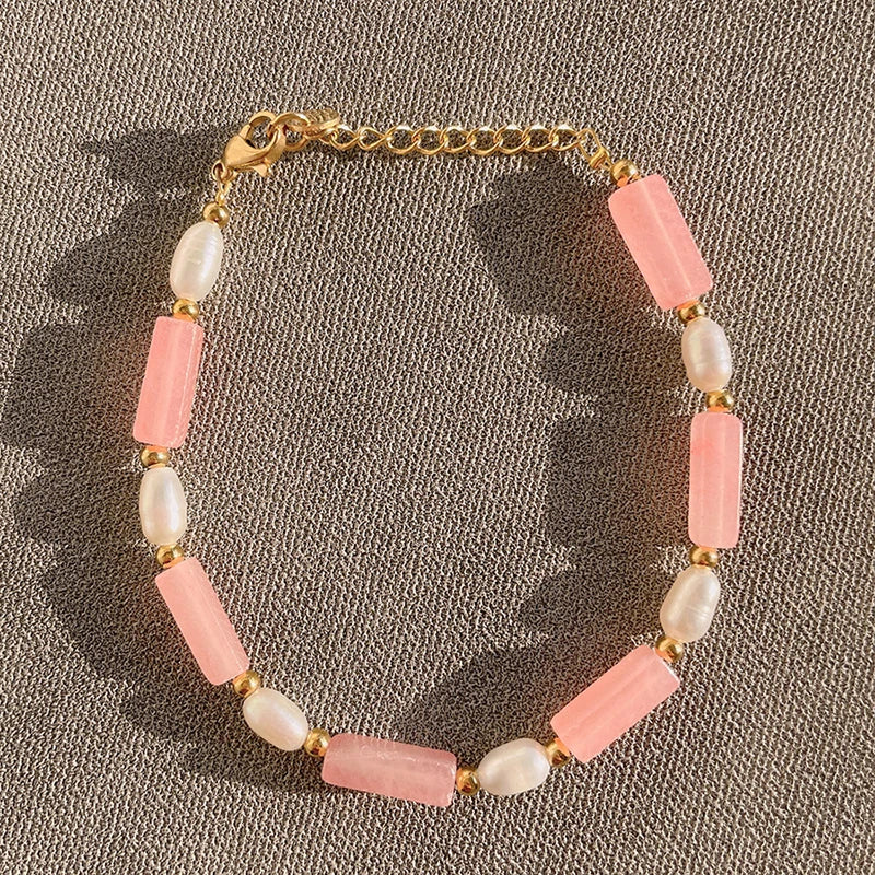 Natural Stone Freshwater Pearl Stainless Steel Bracelet 18K Plated