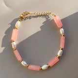 Natural Stone Freshwater Pearl Stainless Steel Bracelet 18K Plated