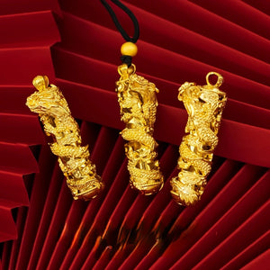 24k Yellow Plated Dragon Pendant for Men, Domineering Memorial Jewelry