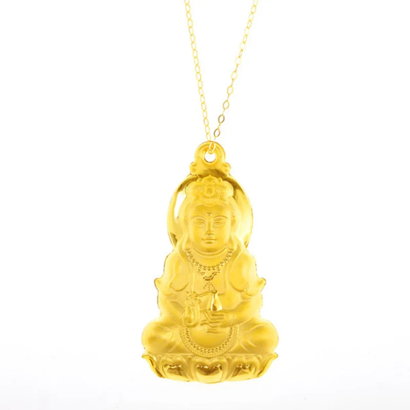 24k Yellow Plated Guanyin Buddha Necklace for Women Pendant Clavicle Chain