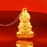 24k Yellow Plated Guanyin Buddha Necklace for Women Pendant Clavicle Chain