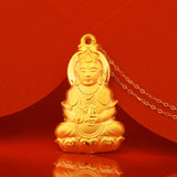 24k Yellow Plated Guanyin Buddha Necklace for Women Pendant Clavicle Chain