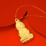 24k Yellow Plated Guanyin Buddha Necklace for Women Pendant Clavicle Chain
